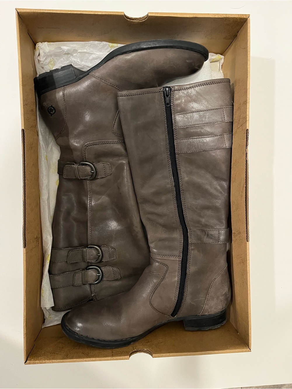 Born Women's Attila Tall Zip Leather Riding Boots in Dark Gray